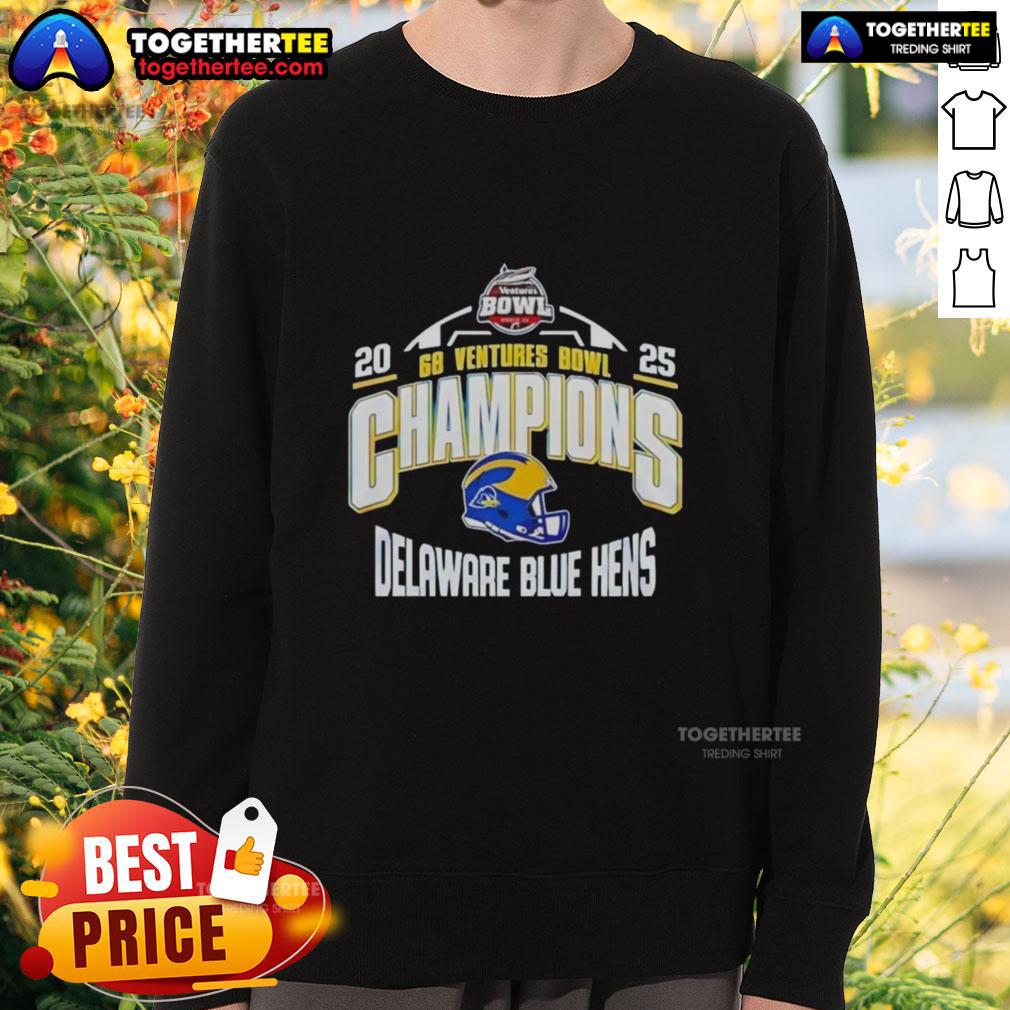 Official Delaware Blue Hens 2025 68 Ventures Bowl Champions Helmet T-Shirt - Image 5