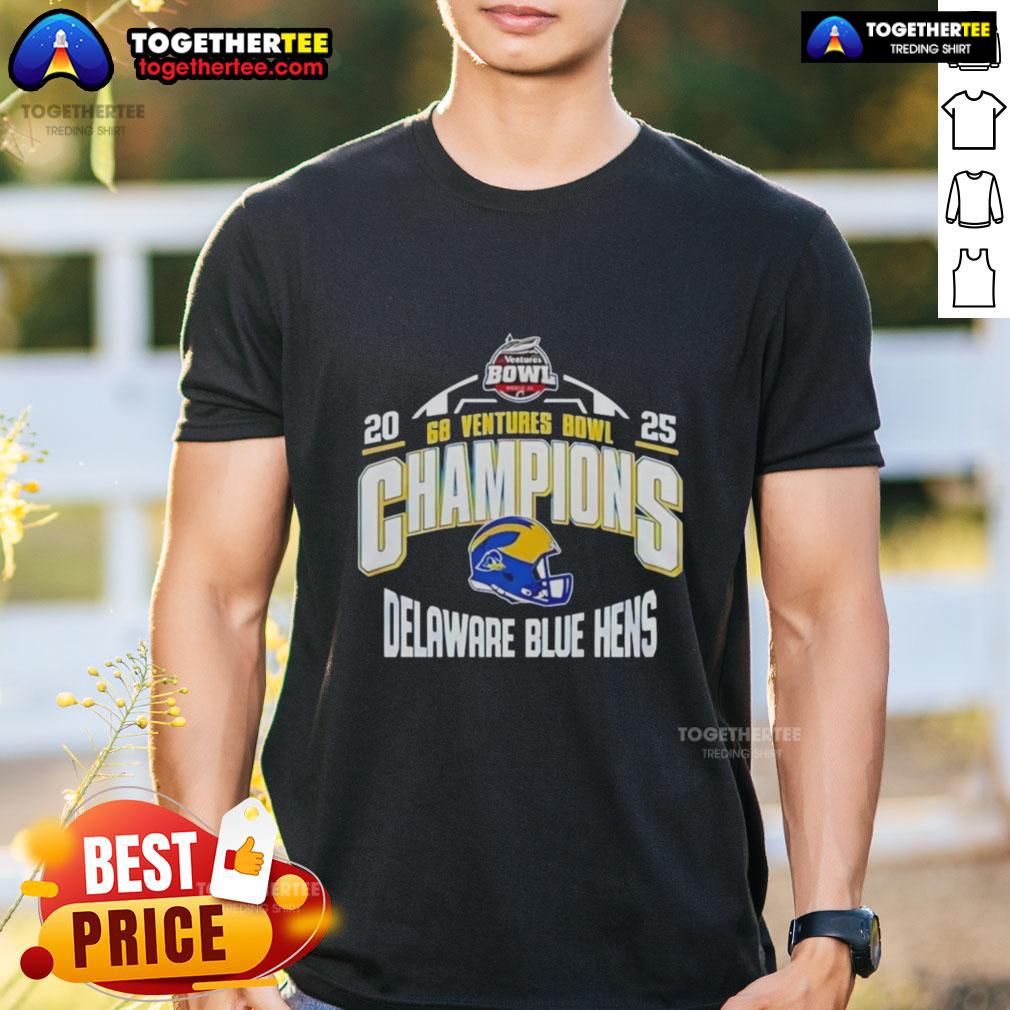 Official Delaware Blue Hens 2025 68 Ventures Bowl Champions Helmet T-Shirt
