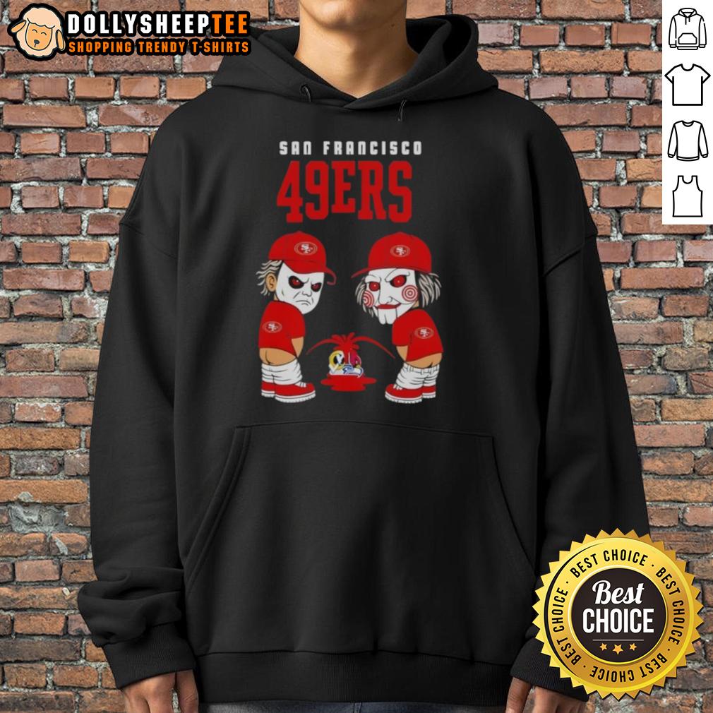 Top San Francisco 49ers X Michael Myers And Billy The Puppet Piss On T-Shirt - Image 2