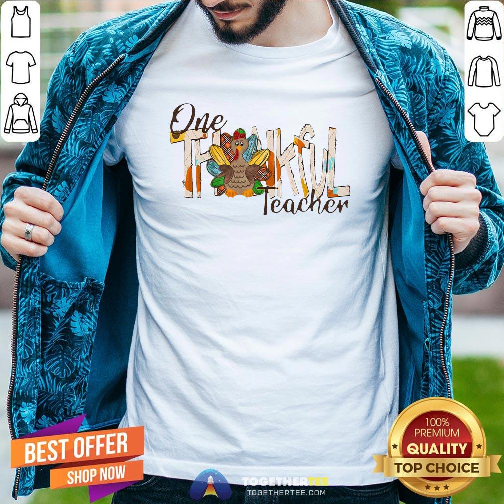 Happy One Thankful Teacher Thanksgiving Leopard Turkey Shirt