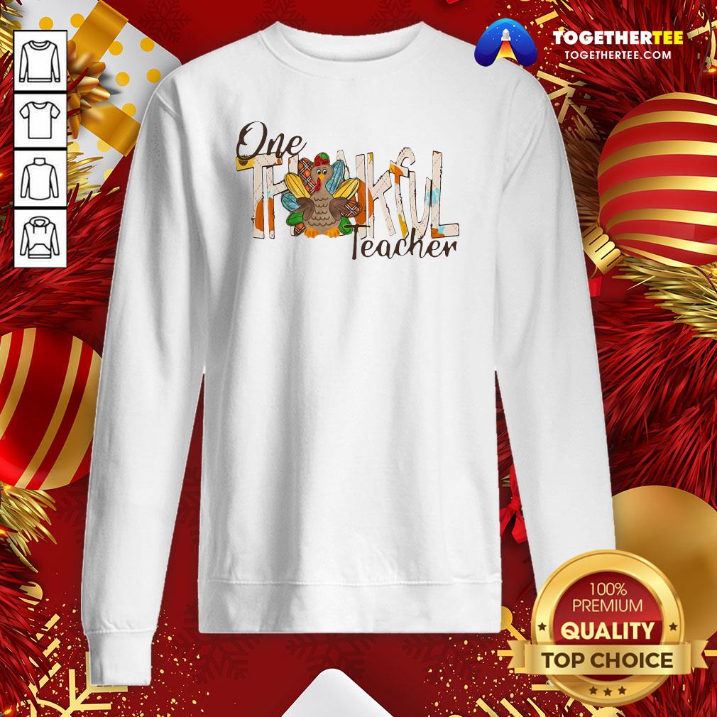 Happy One Thankful Teacher Thanksgiving Leopard Turkey Shirt - Image 4