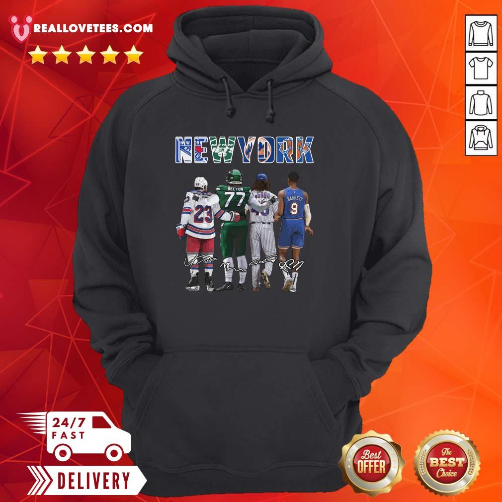 Top New York City New York Yankees New York Jets New York Knicks Becton Barrett Signatures Shirt - Image 4