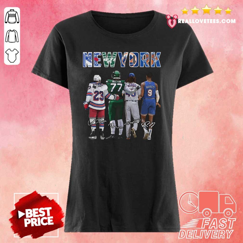 Top New York City New York Yankees New York Jets New York Knicks Becton Barrett Signatures Shirt - Image 3