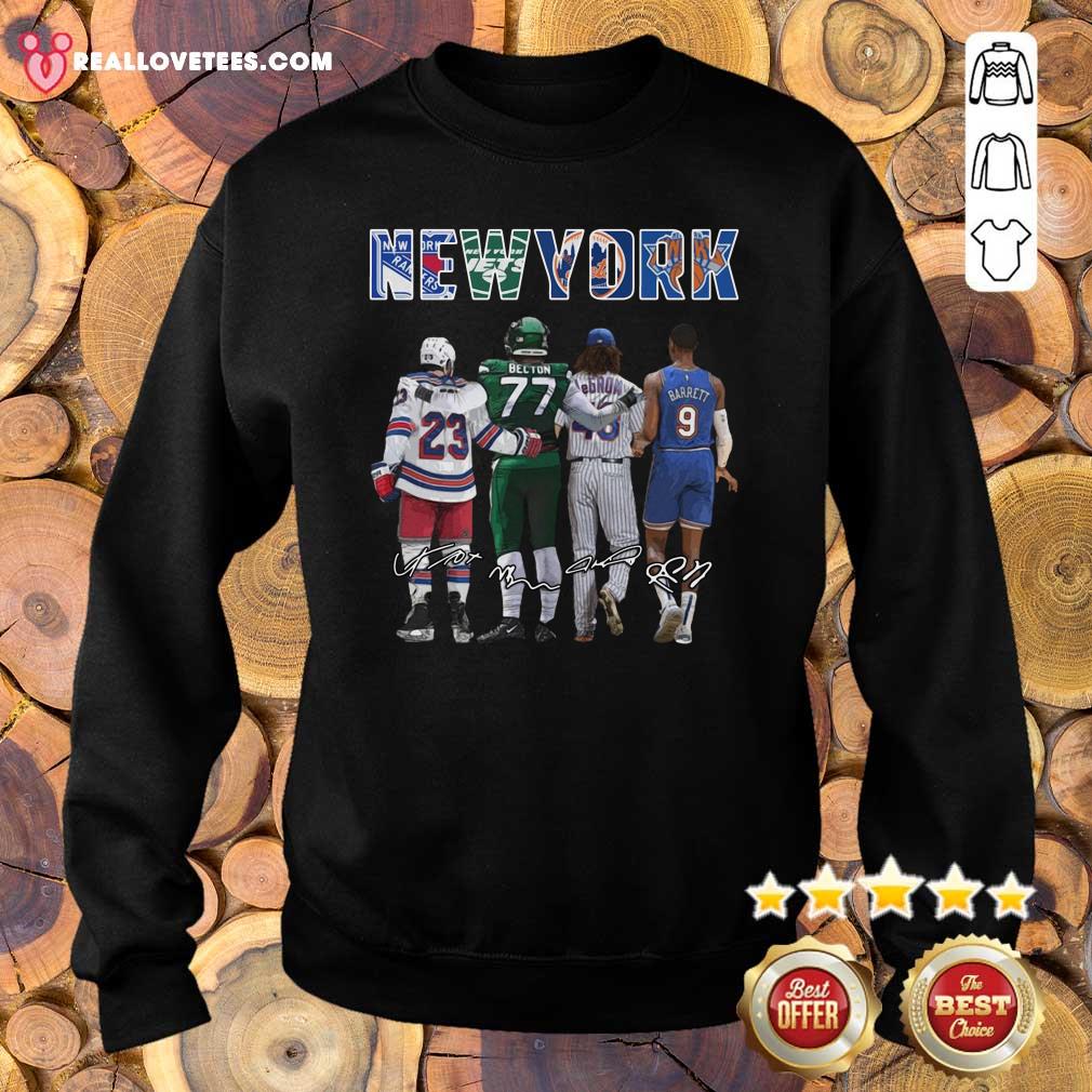Top New York City New York Yankees New York Jets New York Knicks Becton Barrett Signatures Shirt - Image 5
