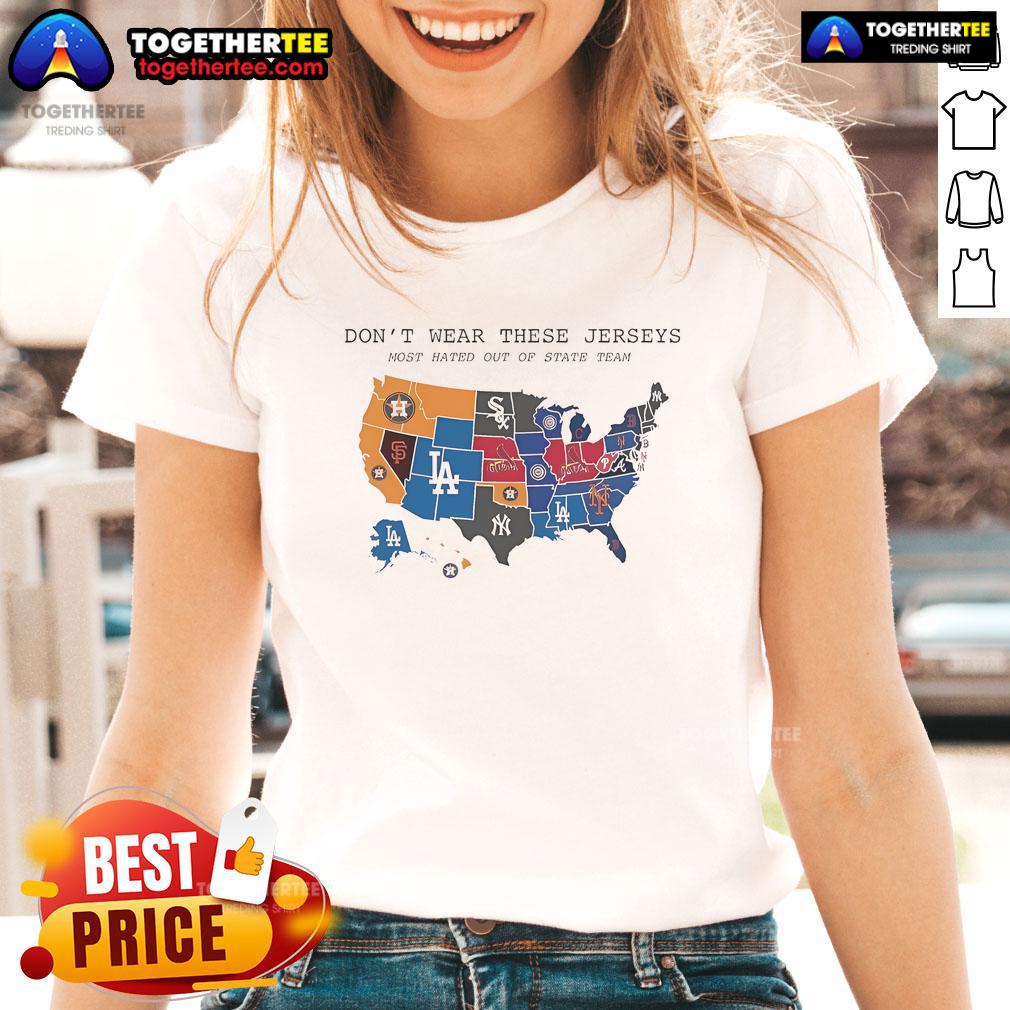 Nice Don't Wear These Jerseys Most Hated Out Of State Team MLB Team Logos On United State Map T-Shirt - Image 4