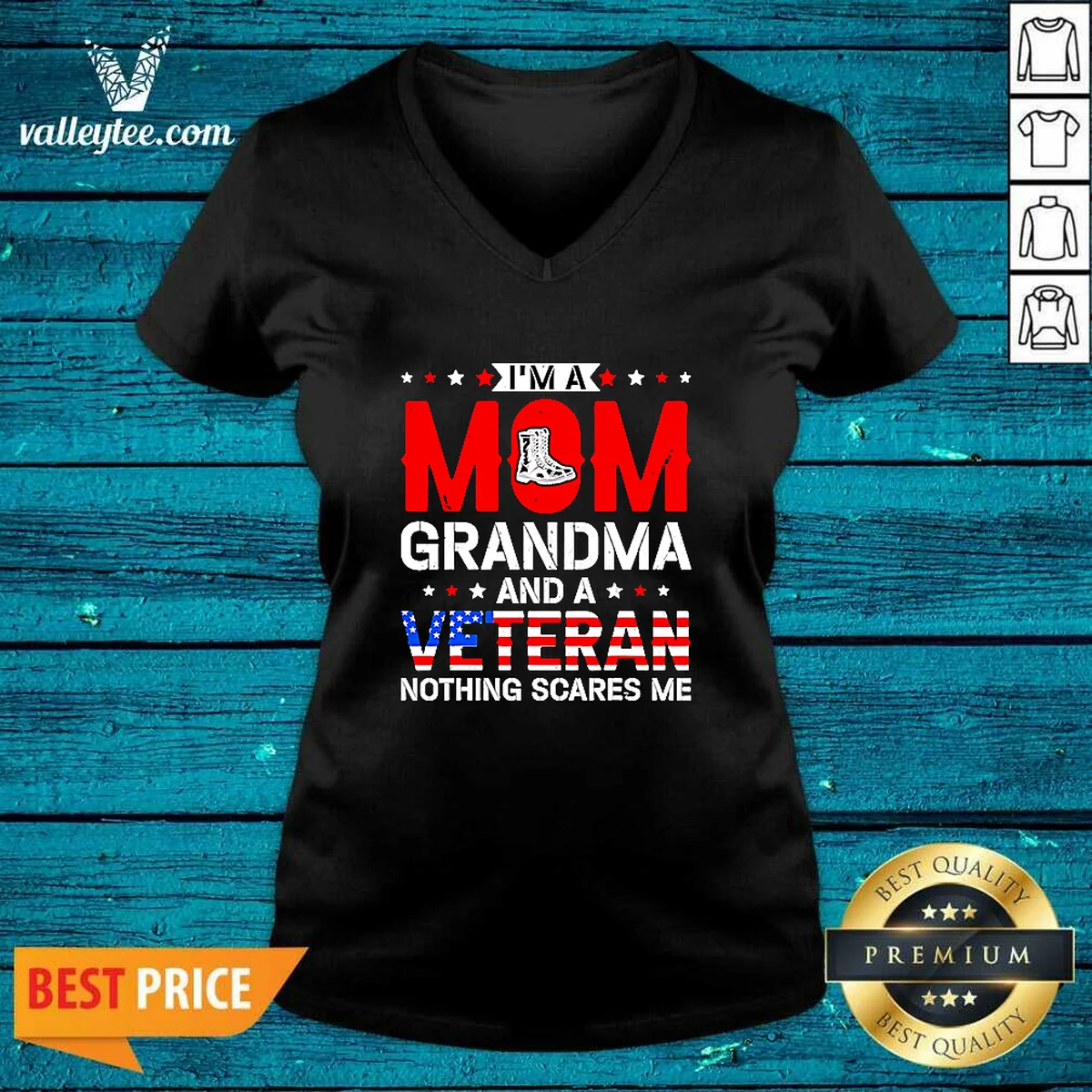 Original I'M A Mom Grandma And A Veteran Nothing Scares Me USA Shirt - Image 5