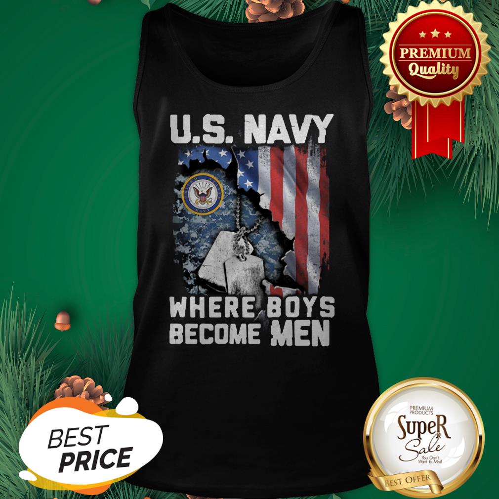 US Navy Where Boys Become Men American Flag Shirt - Image 3