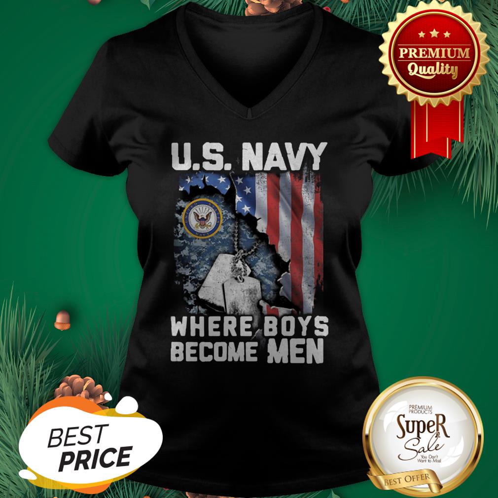 US Navy Where Boys Become Men American Flag Shirt - Image 2