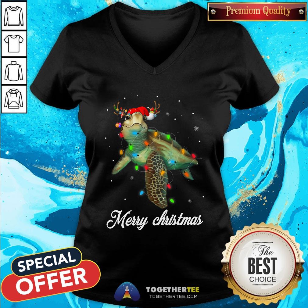 Cute Turtle Light Merry Christmas Shirt - Image 2