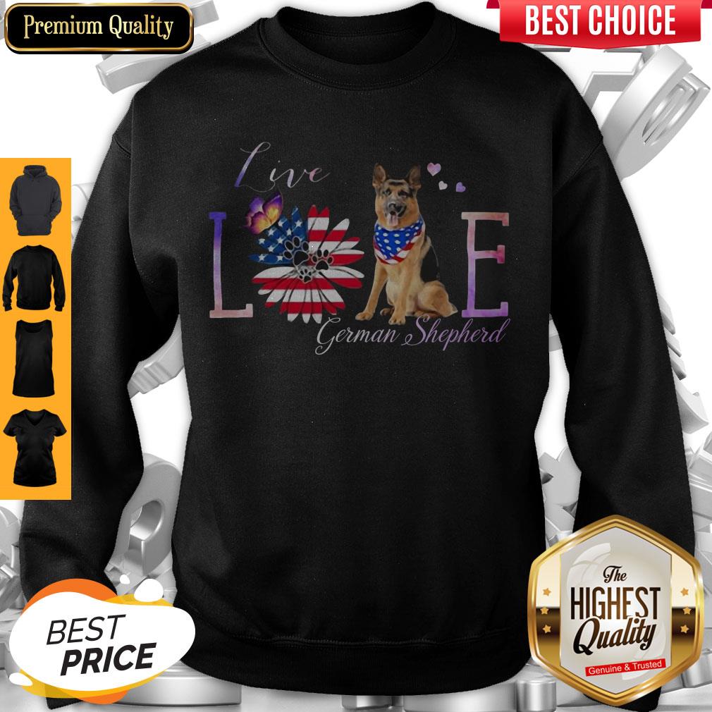 Top German Shepherd Live Love Paw Sunflower American Flag Veteran Independence Day Shirt - Image 4