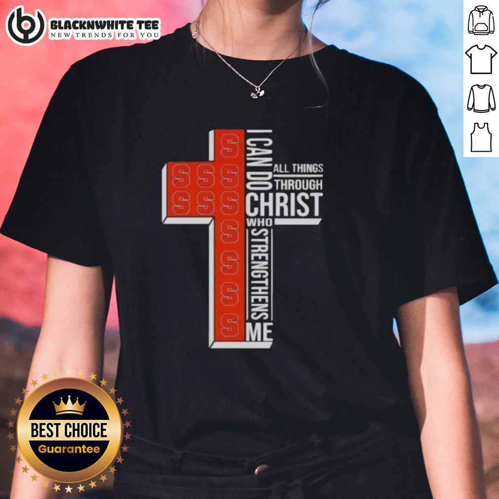 Official Syracuse Orange Women's Basketball Cross I Can Do All Things Through Christ T-Shirt - Image 3
