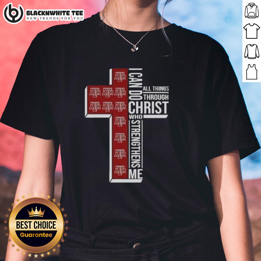 Official Texas A And M Aggies Women's Basketball Cross I Can Do All Things Through Christ T-Shirt - Image 3