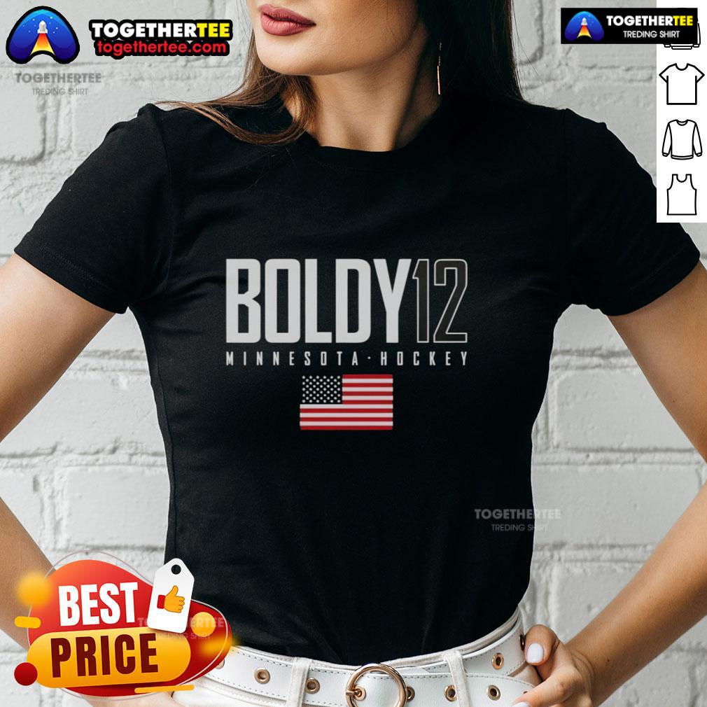 Pretty Matt Boldy 12 Minnesota Wild USA Flag Elite T-Shirt - Image 3