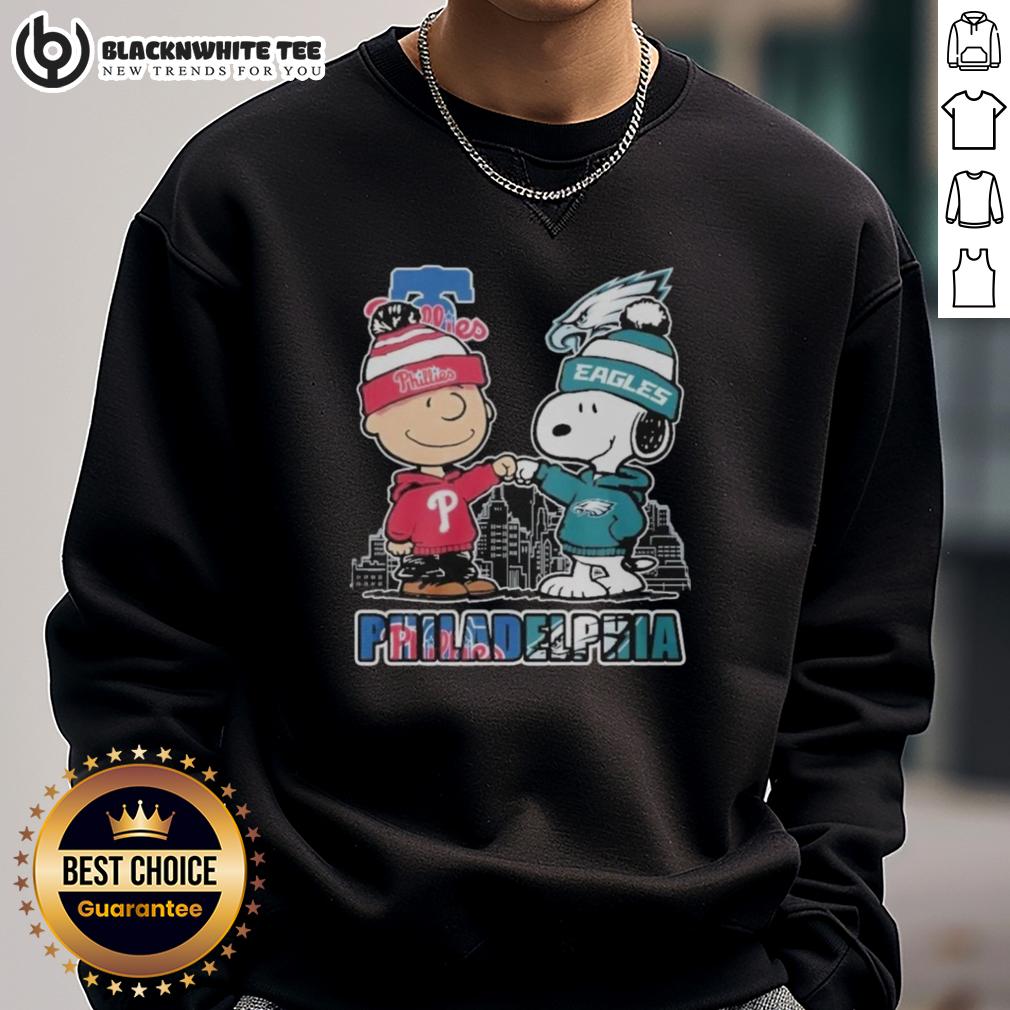 Cute Philadelphia Phillies Philadelphia Eagles 75th Anniversary Of Peanuts Snoopy T-Shirt - Image 5