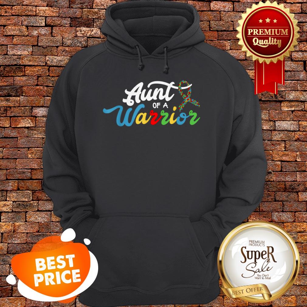 Nice Autism Awareness Support Ribbon Aunt Of A Warrior Shirt - Image 2