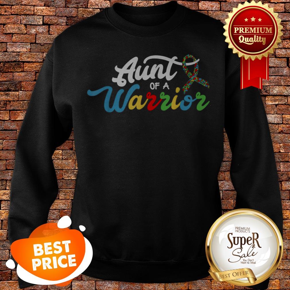 Nice Autism Awareness Support Ribbon Aunt Of A Warrior Shirt - Image 3