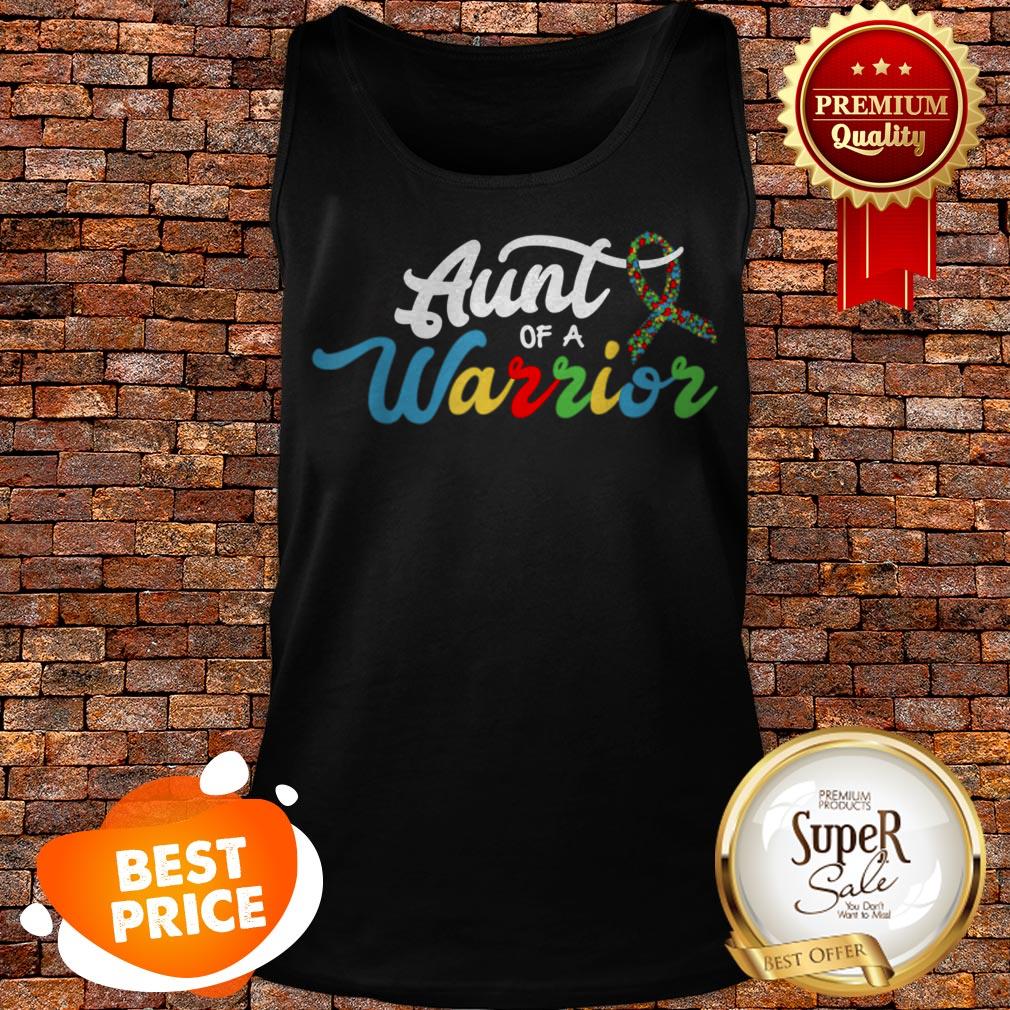 Nice Autism Awareness Support Ribbon Aunt Of A Warrior Shirt - Image 4