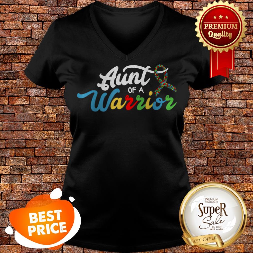 Nice Autism Awareness Support Ribbon Aunt Of A Warrior Shirt - Image 5