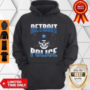 Alternative view of Pretty Detroit Michigan PD Policeman Graphic Skull Guns Thin Blue Shirt