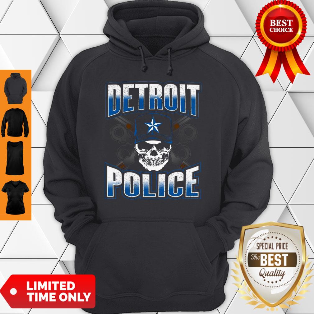 Pretty Detroit Michigan PD Policeman Graphic Skull Guns Thin Blue Shirt - Image 2