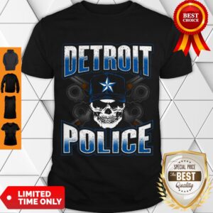 Pretty Detroit Michigan PD Policeman Graphic Skull Guns Thin Blue Shirt