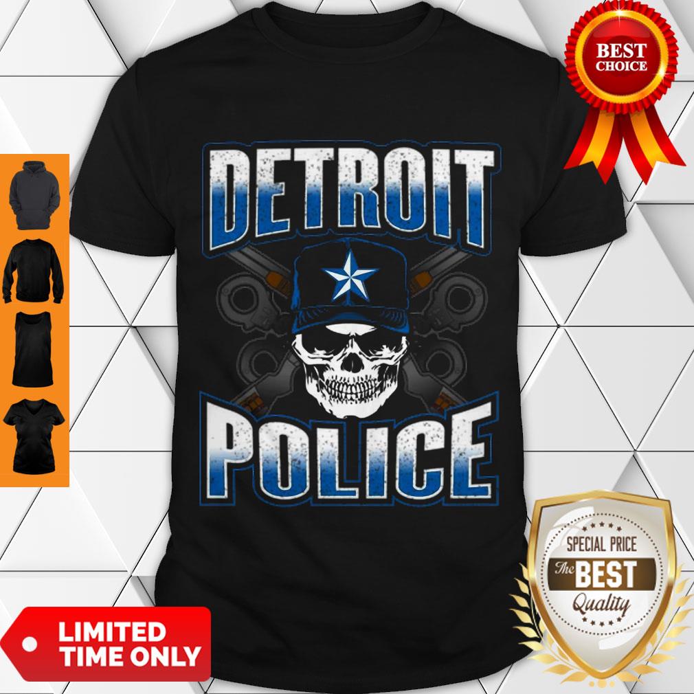 Pretty Detroit Michigan PD Policeman Graphic Skull Guns Thin Blue Shirt