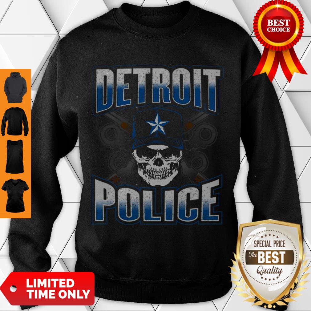 Pretty Detroit Michigan PD Policeman Graphic Skull Guns Thin Blue Shirt - Image 3