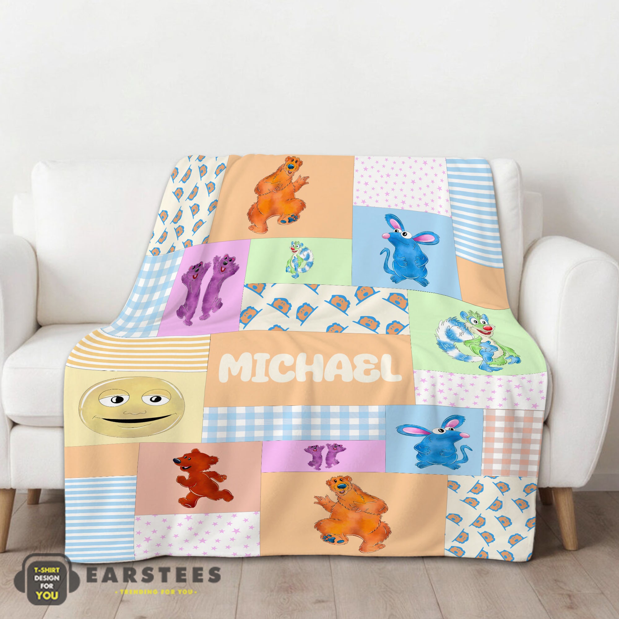 Good Bear In The Big Blue House Characters Patchwork Blanket Fleece Customized Blanket - Image 2