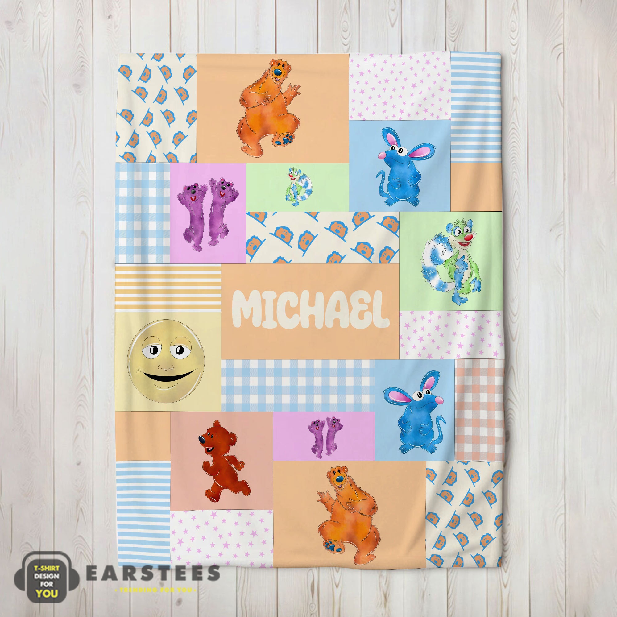 Good Bear In The Big Blue House Characters Patchwork Blanket Fleece Customized Blanket