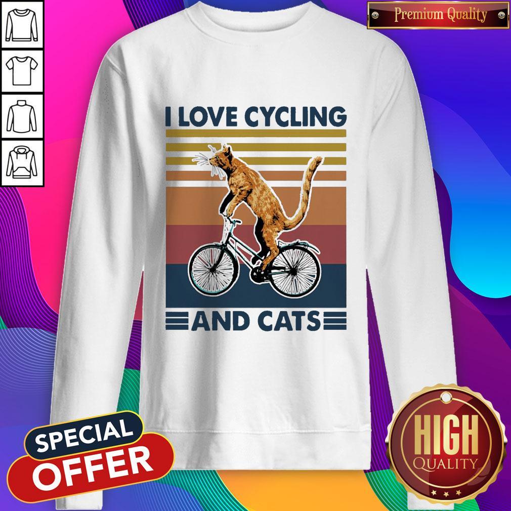 Cat I Love Cycling And Cats Vintage Shirt - Image 4