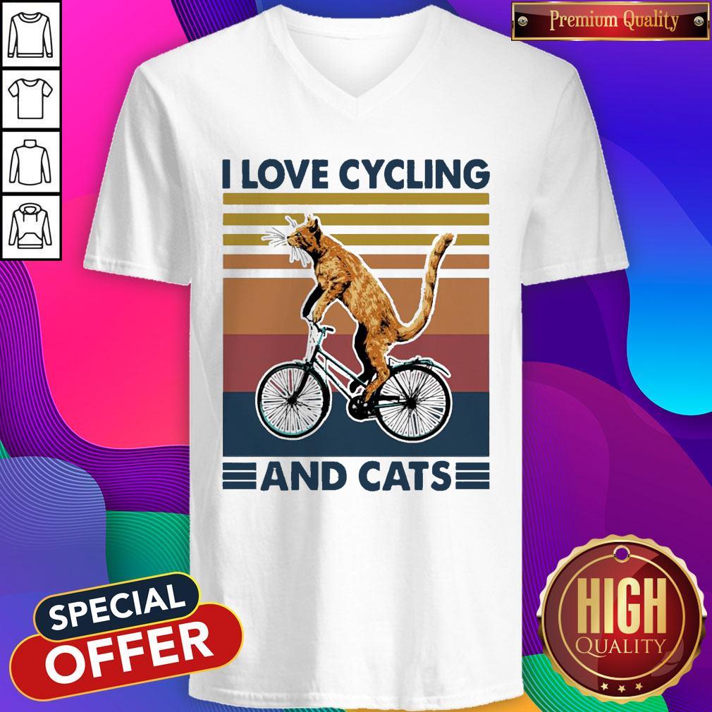 Cat I Love Cycling And Cats Vintage Shirt - Image 2