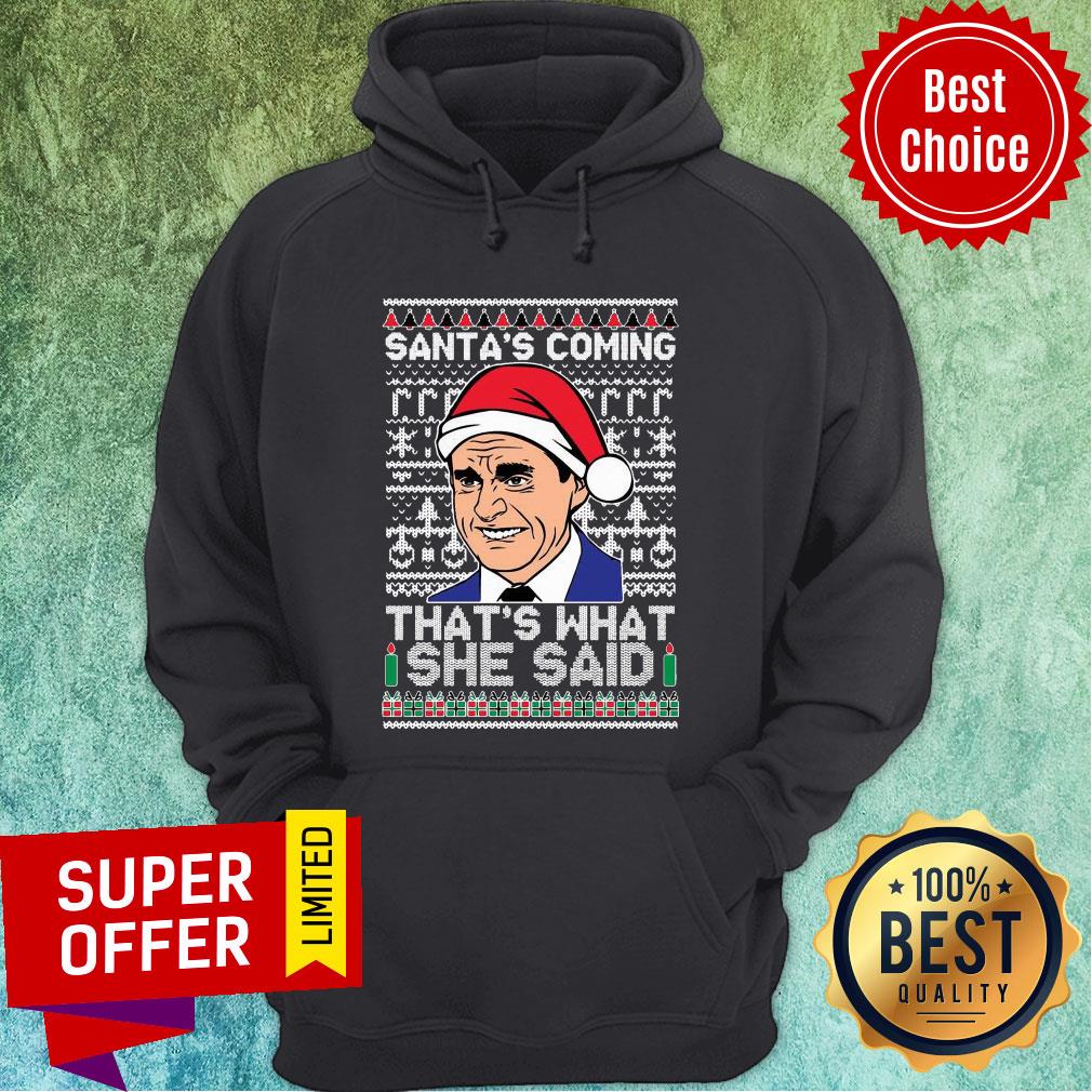 Top Michael Scott Santa’s Coming That’s What She Said Ugly Merry Christmas Shirt - Image 2