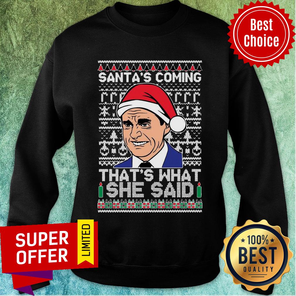 Top Michael Scott Santa’s Coming That’s What She Said Ugly Merry Christmas Shirt - Image 5
