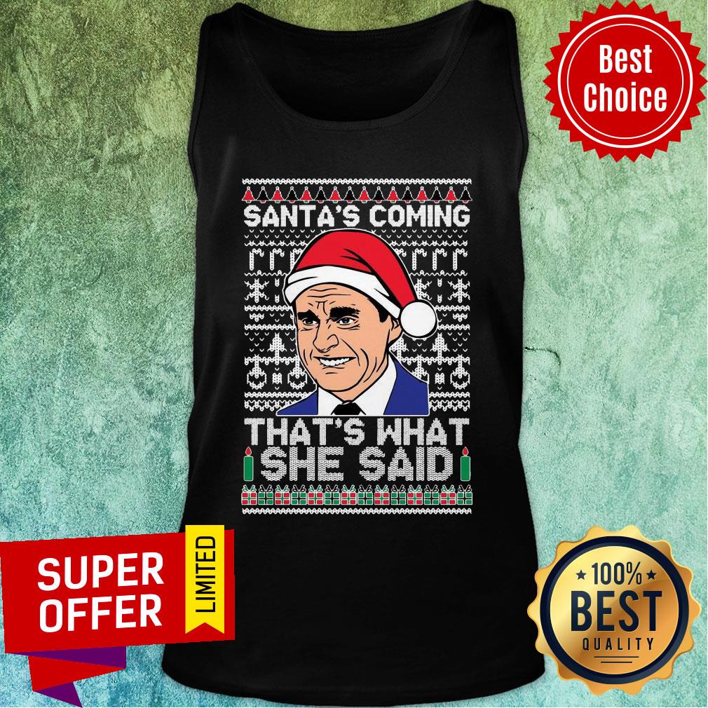 Top Michael Scott Santa’s Coming That’s What She Said Ugly Merry Christmas Shirt - Image 4