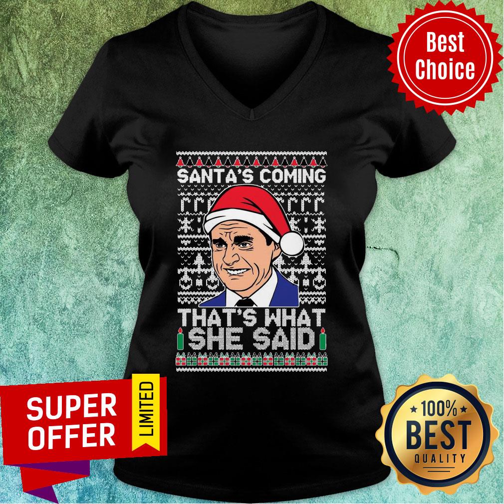 Top Michael Scott Santa’s Coming That’s What She Said Ugly Merry Christmas Shirt - Image 3