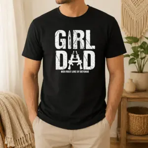 Premium Girl Dad Her First Line Of Defense Distressed Shirt
