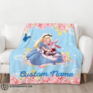 Alternative view of Pretty Cute Hot Disney Alice & The White Rabbit Alice In Wonderland Blanket Fleece Customized Blanket