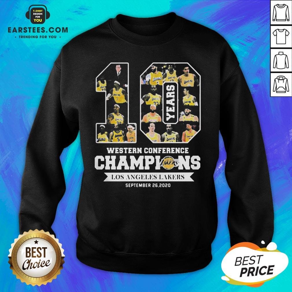 Perfect 10 Years Western Conference Champions Los Angeles Lakers September 26 2020 Shirt - Image 5