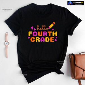 Hello Fourth Grade 4th Grade Student Crayon Purple Heart Back To School T-Shirt