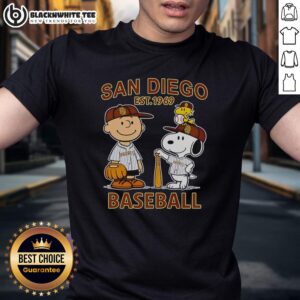 Good Charlie Brown Snoopy And Woodstock With Diego Padres Baseball Jersey Est 1969 T-Shirt