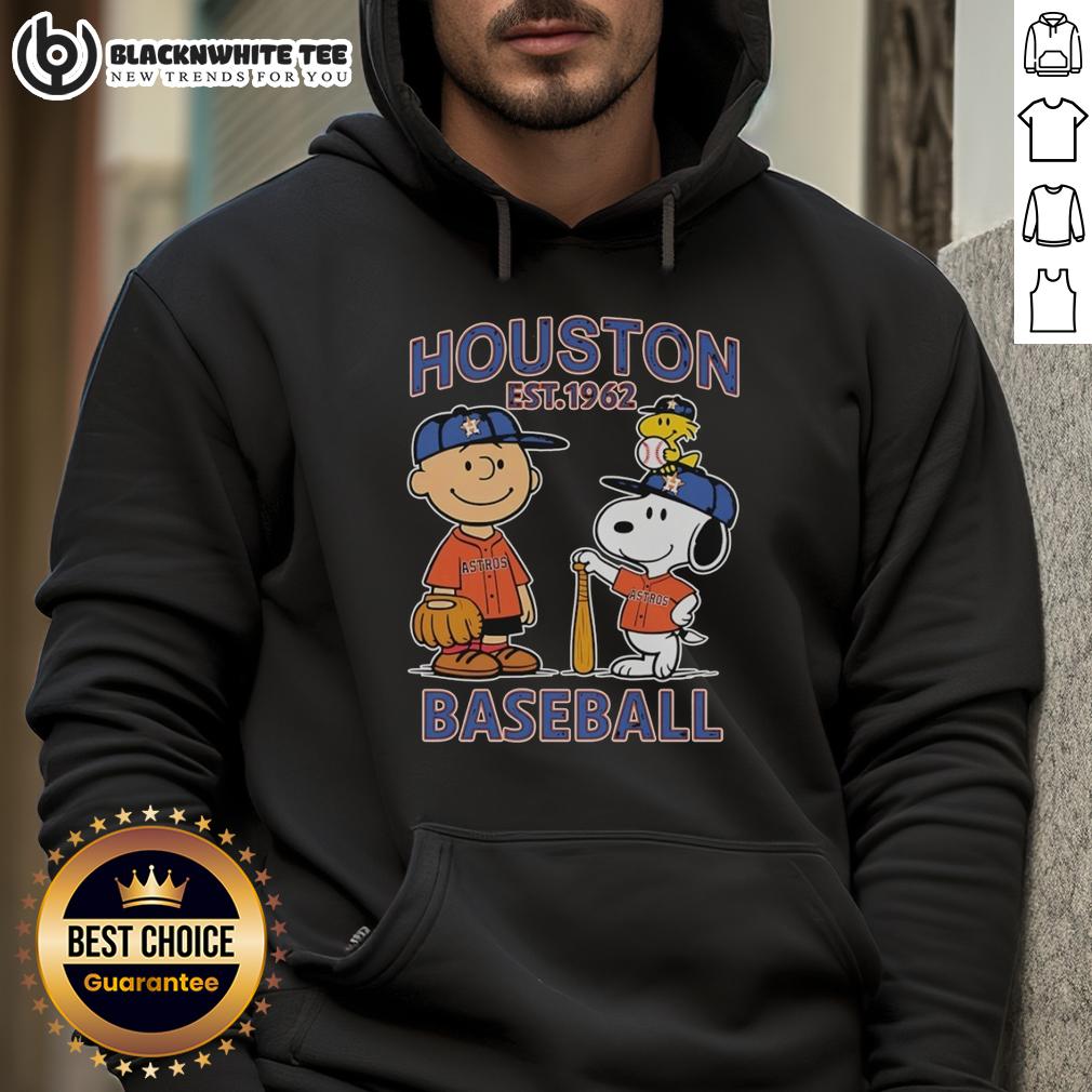 Good Charlie Brown Snoopy And Woodstock With Houston Astros Baseball Jersey Est 1962 T-Shirt - Image 2