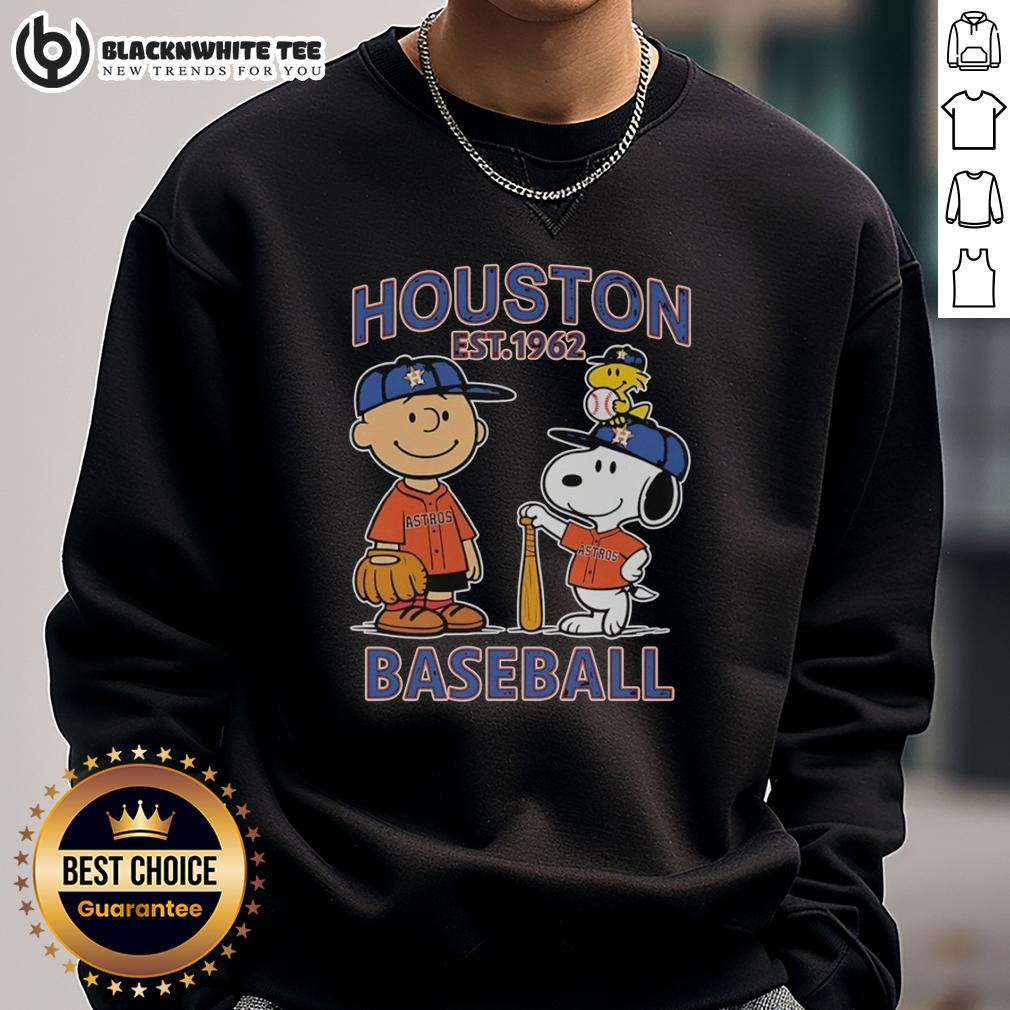 Good Charlie Brown Snoopy And Woodstock With Houston Astros Baseball Jersey Est 1962 T-Shirt - Image 5