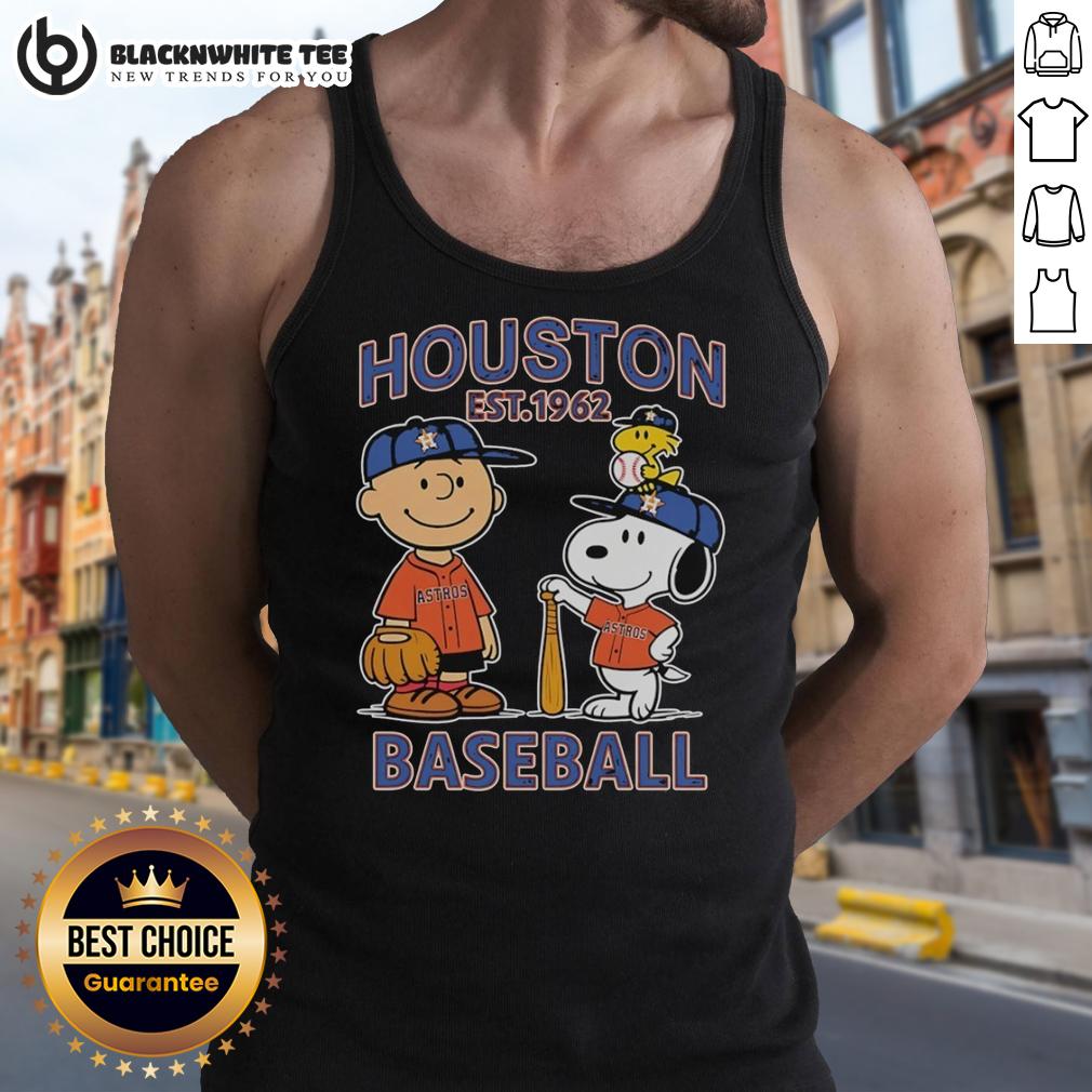 Good Charlie Brown Snoopy And Woodstock With Houston Astros Baseball Jersey Est 1962 T-Shirt - Image 4