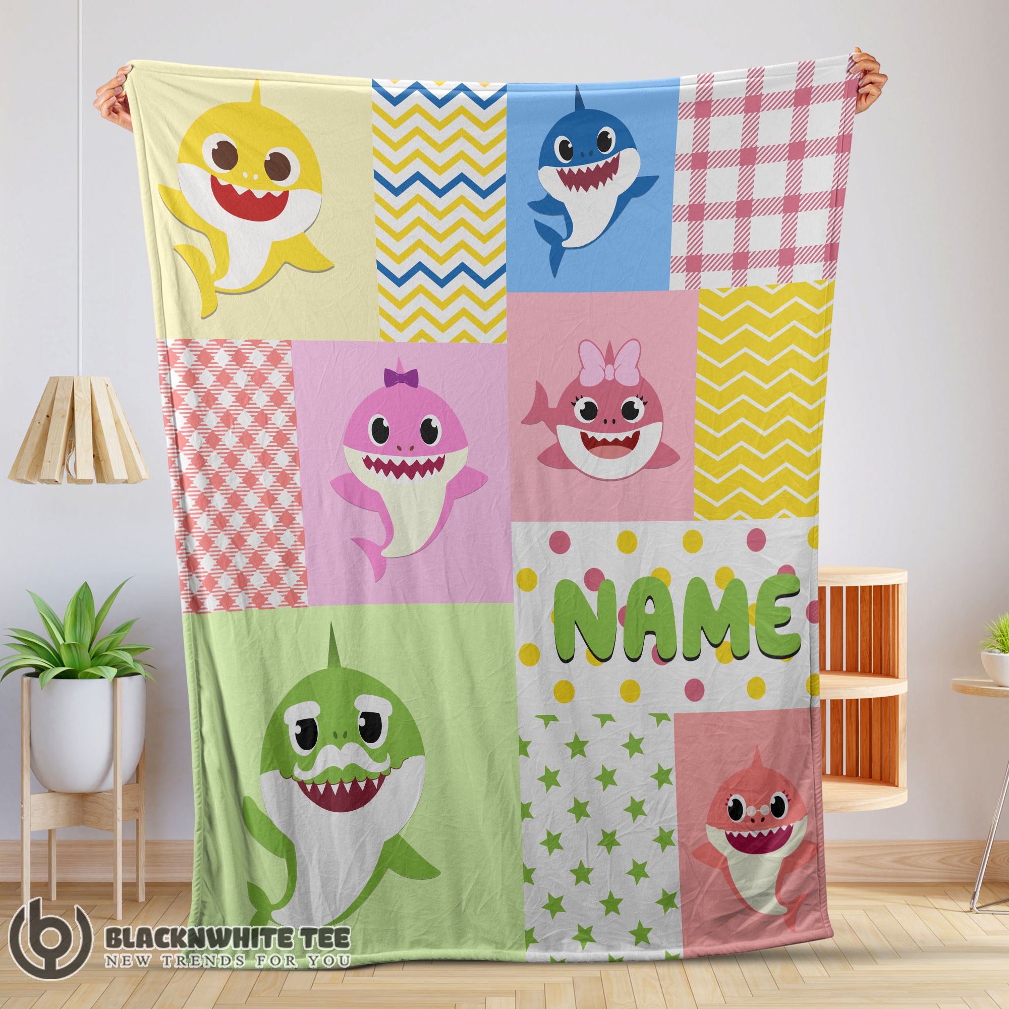 Awesome Good Personalized Colorful Baby Shark Blanket Fleece Customized Blanket