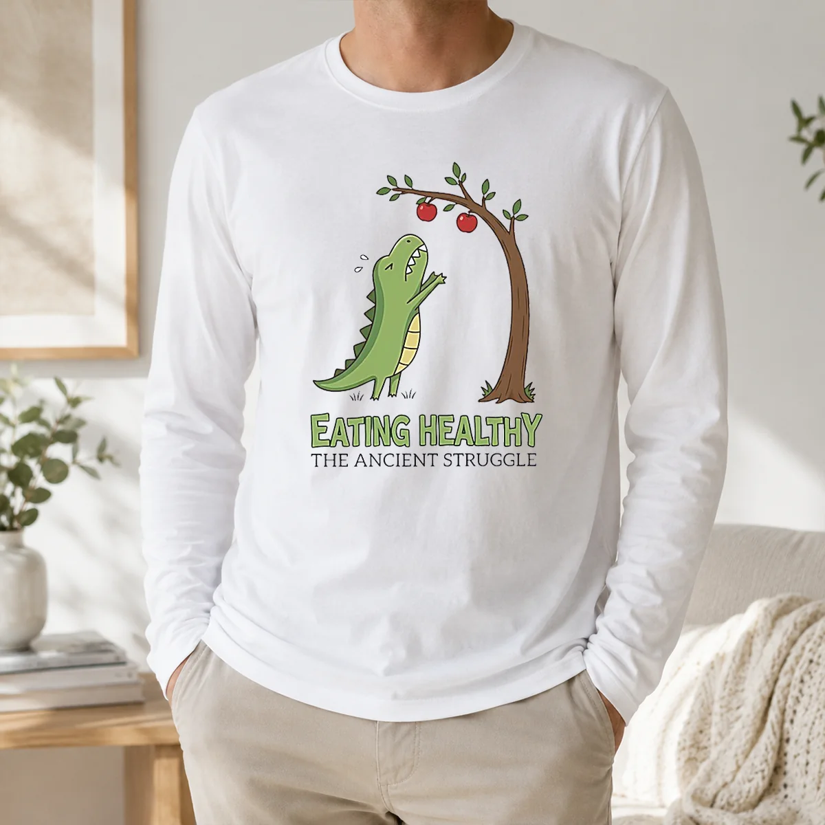 Good T Rex Eating Healthy The Ancient Struggle Shirt - Image 5