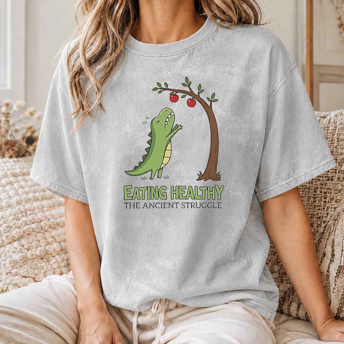 Good T Rex Eating Healthy The Ancient Struggle Shirt - Image 8
