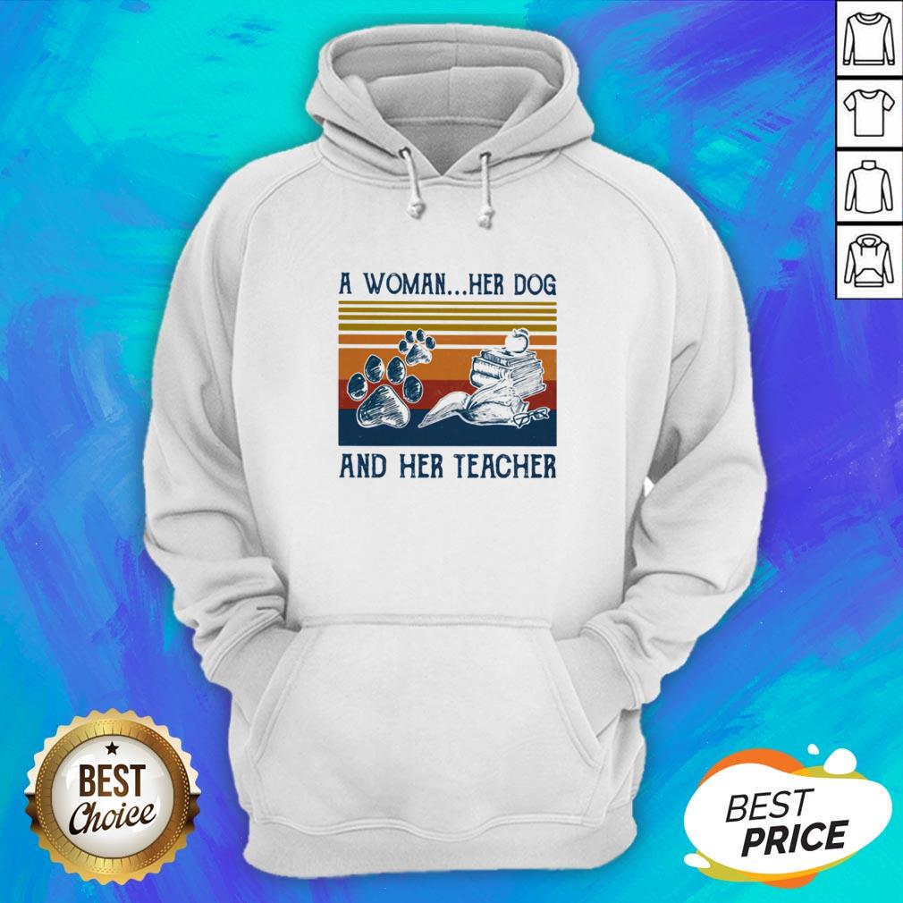 A Woman Her Dog And Her Teacher Footprint Vintage Retro Shirt - Image 3