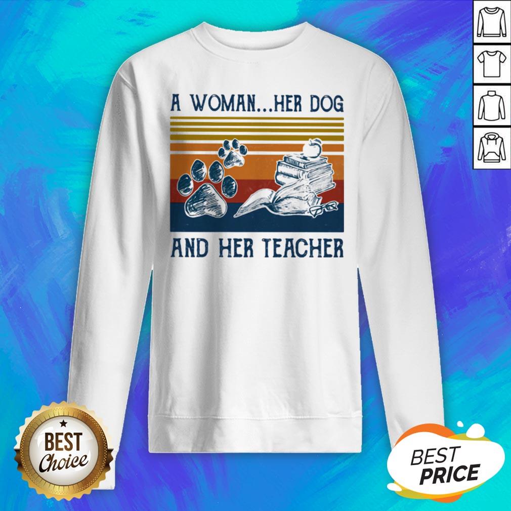 A Woman Her Dog And Her Teacher Footprint Vintage Retro Shirt - Image 2