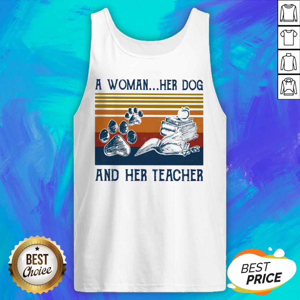 A Woman Her Dog And Her Teacher Footprint Vintage Retro Shirt - Image 5