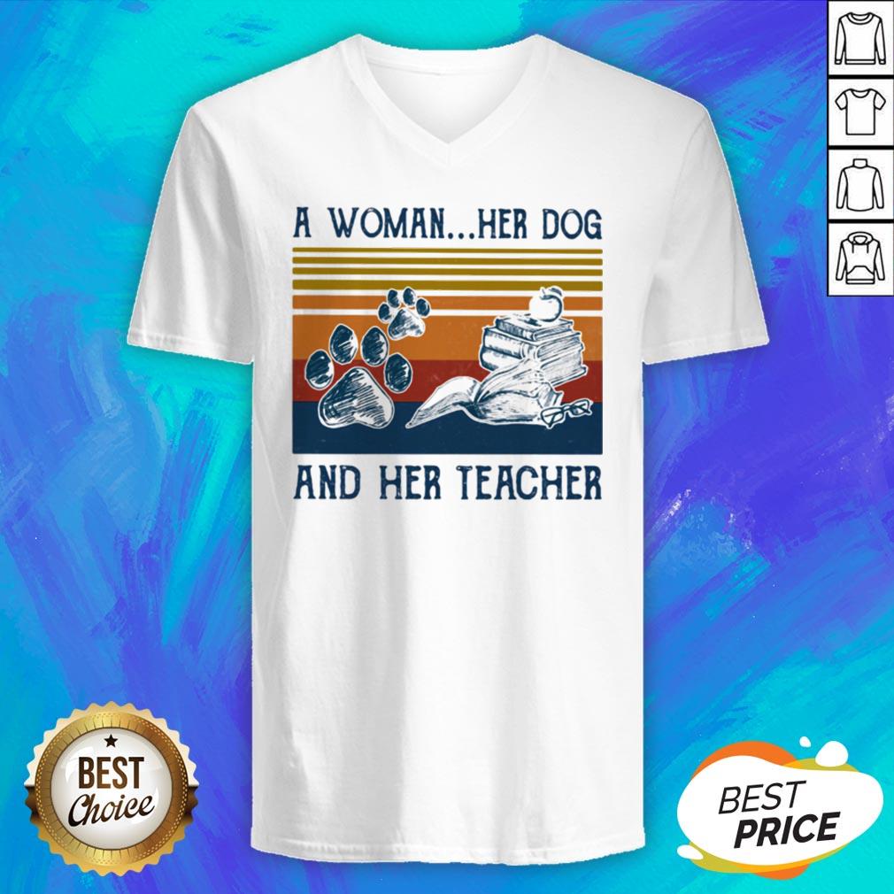 A Woman Her Dog And Her Teacher Footprint Vintage Retro Shirt - Image 4